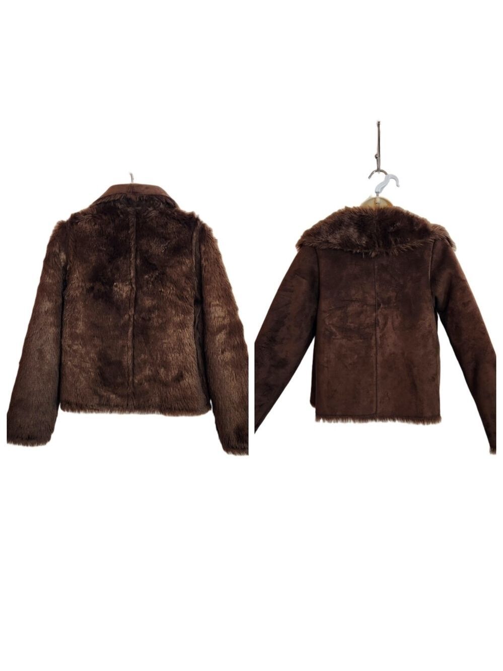 Mixit Reversible Faux Fur Suede Crop Jacket Brown Small - Picture 5 of 10